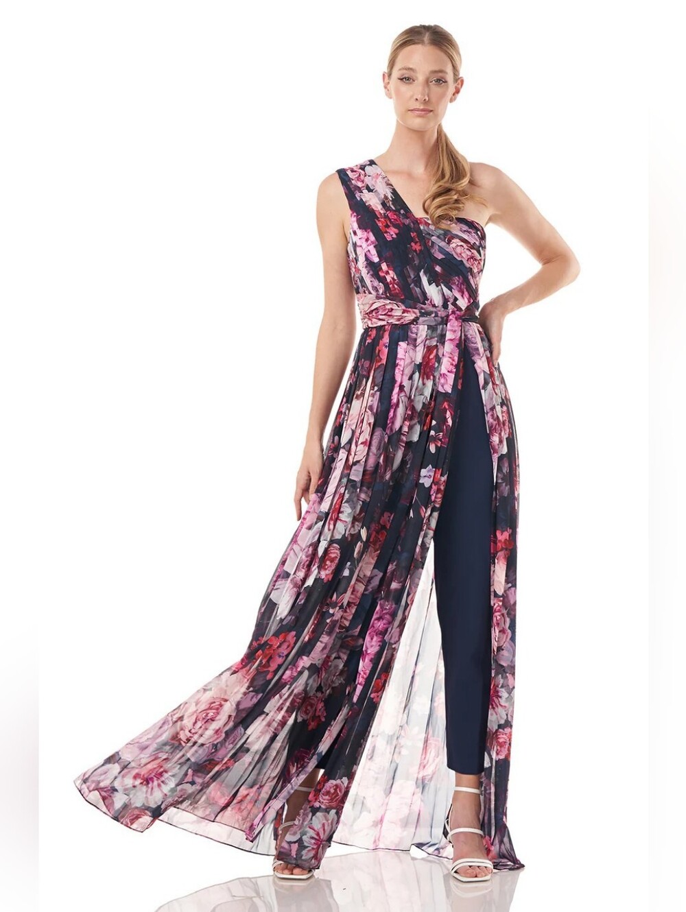NWT Kay Unger Layla Walk-through 1 ShoulderSkirt& Hidden Pants STATEMENT PC $468 - Picture 7 of 8